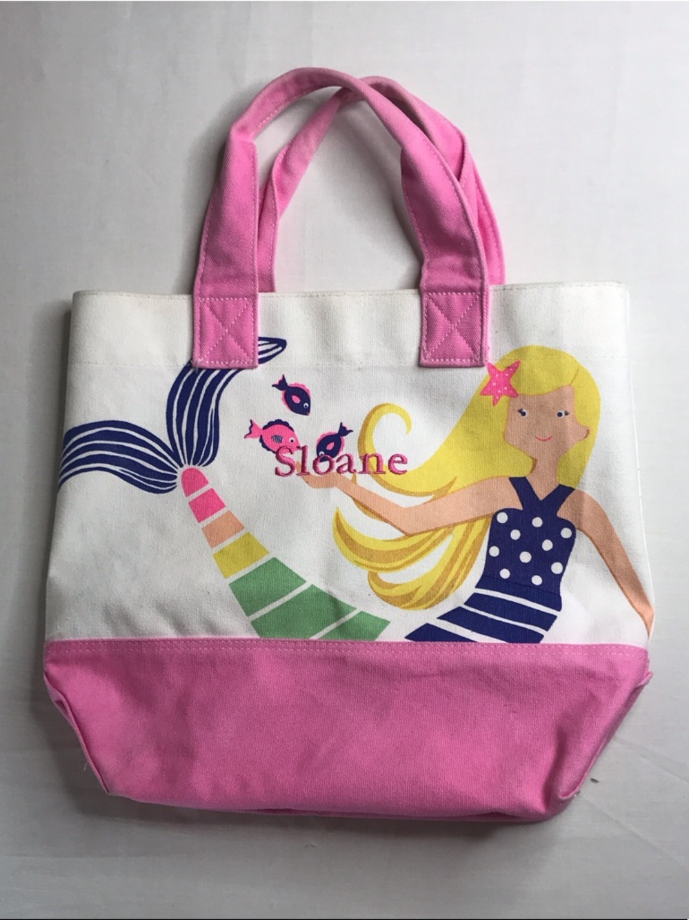 Pottery Barn Kids Pink and White Mermaid Canvas Tote